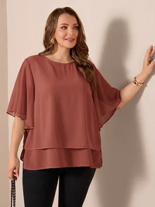 SHEIN LUNE 大尺碼女款純色休閒日常短袖襯衫 - 藕粉色 - 查看 6