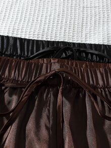 Sweetra Plus Size Casual Versatile Satin Drawstring Waist Shorts 2pcs Set - Multicolor - View 3