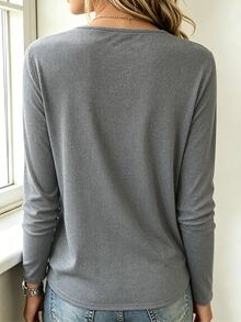 Selamara Women's Lace Patchwork Long Sleeve Top - Grey - View 2