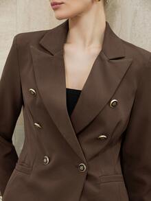 Aveloria Modichic Double Breasted Decor Pocket Blazer Workwear  - Coffee Brown - View 4