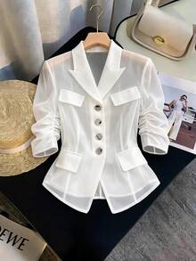 GlowEve CURVE Women's Elegant Commuter Solid Color Lightweight Jacket - White - View 5