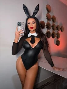 Fantasy Costume Fantasy Costume 5pcs PU Bunny Girl Jumpsuit - Black - View 4