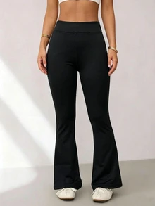 Easithlete Easithlete High Waist Flared Pants Full Length Soft Touch Wide Leg Yoga Gym Casual Daily Outfit Fall Winter Women - Black - View 5