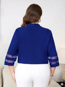 Reflora Chaqueta de mujer talla grande de unicolor con contraste de malla y abertura frontal - azul real - Ver 2