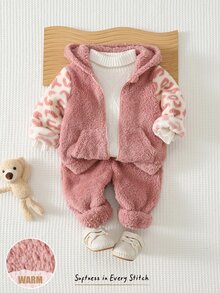 SHEIN 女童小女孩拼接豹紋拉鍊連帽外套與長褲休閒套裝 - 彩色 - 查看 7