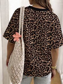EMERY ROSE Retro Leopard Print Round-Neck Plus-Size T-Shirt - Multicolor - View 2
