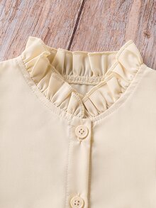 SHEIN 少女編織素色立領休閒襯衫+背心+裙子外套三件套 - 卡其色 - 查看 4