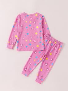 SHEIN 女嬰可愛卡通印花長袖上衣與內搭褲家居服套裝 - 粉色 - 查看 2