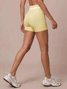 SHEIN BAE Women's Colorblock Casual Daily Outing Sports Shorts - Yellow - View 5