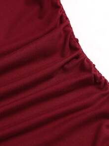 Sweetra Women's Deep Red Flared Long Sleeve Lace Trim Patchwork Fitted Mini Dress, Suitable For Commute, Party And Holiday - Burgundy - View 5