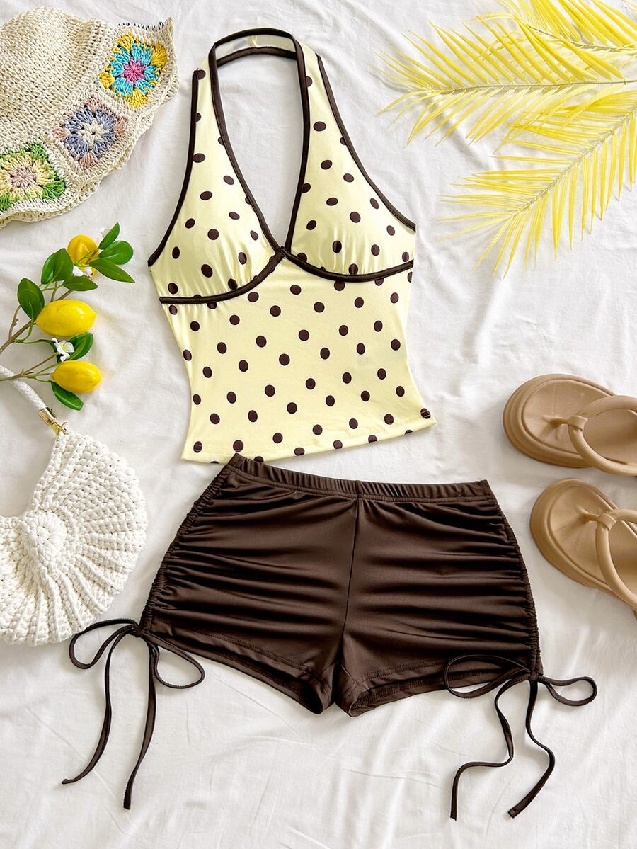Soleia Women's Polka Dot Print Backless Halter Top And Shorts 2 Pieces Set - Multicolor - View 1