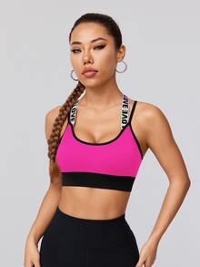 SHEIN Velisys Sexy Back Cross Print Spaghetti Strap Bra With Removable Pads And Adjustable Buckle Women Sports Bras - Multicolor - View 4