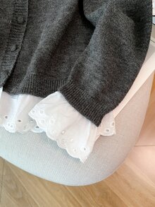 GlowEve CURVE Plus Size Women's Fashion Casual Minimalist Versatile Elegant Lace Patchwork Ruffle Long Sleeve Button Round Neck Knit Cardigan - Grey - View 7