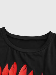 ROMWE Goth Spring/Summer Tooth Print Plus Size Women's Fitted T-Shirt - Black - View 3