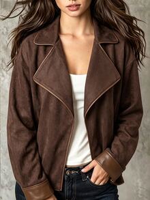 SHEIN Women's Fashion Elegant Commuter Warm Suede Coat For Autumn And Winter - Brown - View 4
