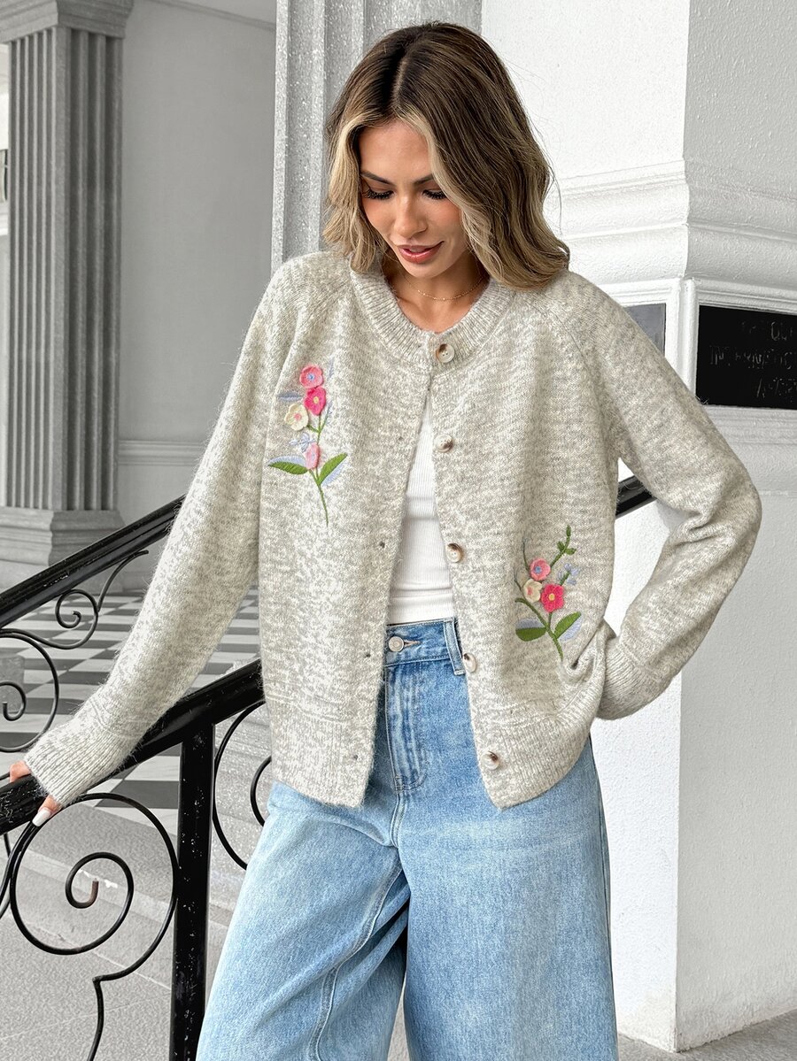 Pariaura Autumn/Winter New Floral Embroidered 3D Flower Design Long Sleeve Cardigan Sweater - Multicolor - View 1