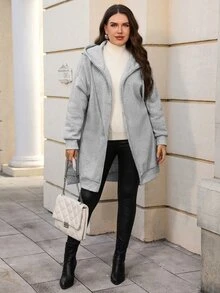 EMERY ROSE Plus Size Women's Solid Color Casual Western Daily Wear Hooded Sweatshirt Autumn Formal Vacation Grey - Grey - View 6