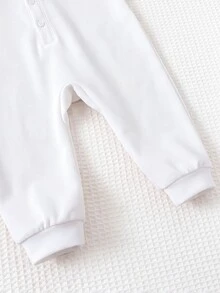 SHEIN 新生兒男嬰/女嬰秋冬款可愛卡通圖案 Polo 領長袖連身衣 - 白色 - 查看 4