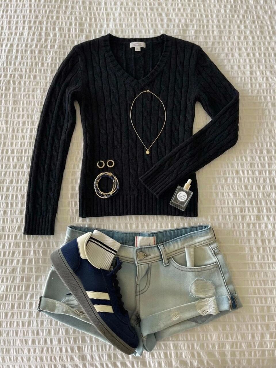 Black V-Neck Cable Knit Fitted Long Sleeve Preppy Style Sweater For Women, Versatile Autumn/Winter Outfit
