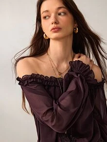 Willow Rêve Women's Plum Loose Ruffle Mini Dress, Lace Patchwork Tie-Up And Ruffle Solid Color Design, Bohemian Romantic Pastoral Style; Suitable For Summer Vacation Wear - Brown - View 6