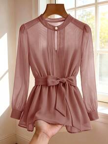 SHEIN Clasi Plus Size Women Solid Color Casual Versatile Daily Wear Shirt - Redwood - View 1