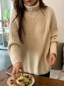DAZY Women's High Neck Solid Color Korean Style Autumn/Winter Long Sleeve Sweater - White - View 6