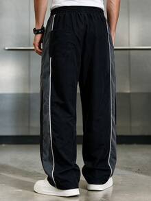 SHEIN Kids Tween Boy Casual Sports Versatile Straight Leg Side Colorblock Patchwork Sweatpants, Suitable For Outdoor Sports, School, Spring, Summer, Autumn, Winter - Black - View 4