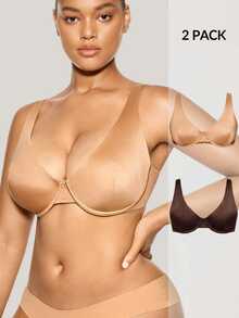 SHAPORA 1pc Plus Size Premium Apricot Underwire Push-Up Bra With 3-Row Hook And Side-Smoothing Design For Women - Multicolor - View 7