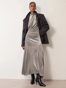 MERLEAU Women's Modern Velvet Dress - Grey - View 7