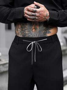 Manfinity CasualCool 男士純色長袖襯衫與長褲休閒日常穿搭 - 黑色 - 查看 6