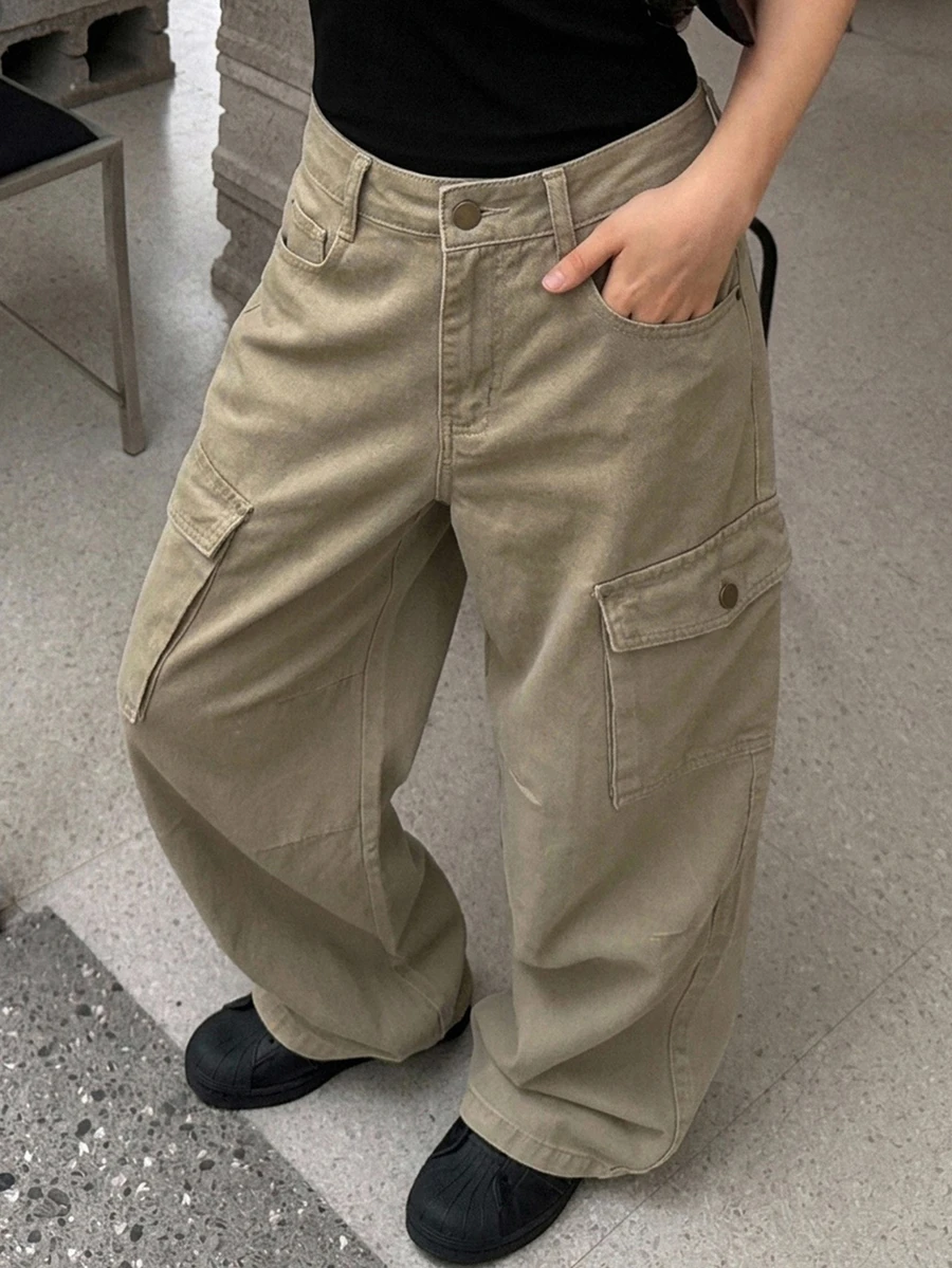 Dazy Kids Tween Girl) Regular Casual Cargo Pants Straight Leg Autumn/Winter Army Green Denim - Army Green - View 1