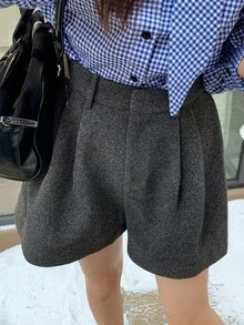DAZY Women's Elegant Versatile Pleated Shorts For Office And Commute - Grey - View 7