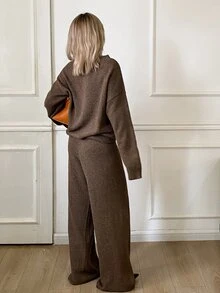 DAZY Women's Casual Loose Knit Sweater 2 Pieces Set - Brown - View 4