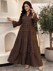 Auveirra Plus Size French Elegant Polka Dot Print Dress - Multicolor - View 5