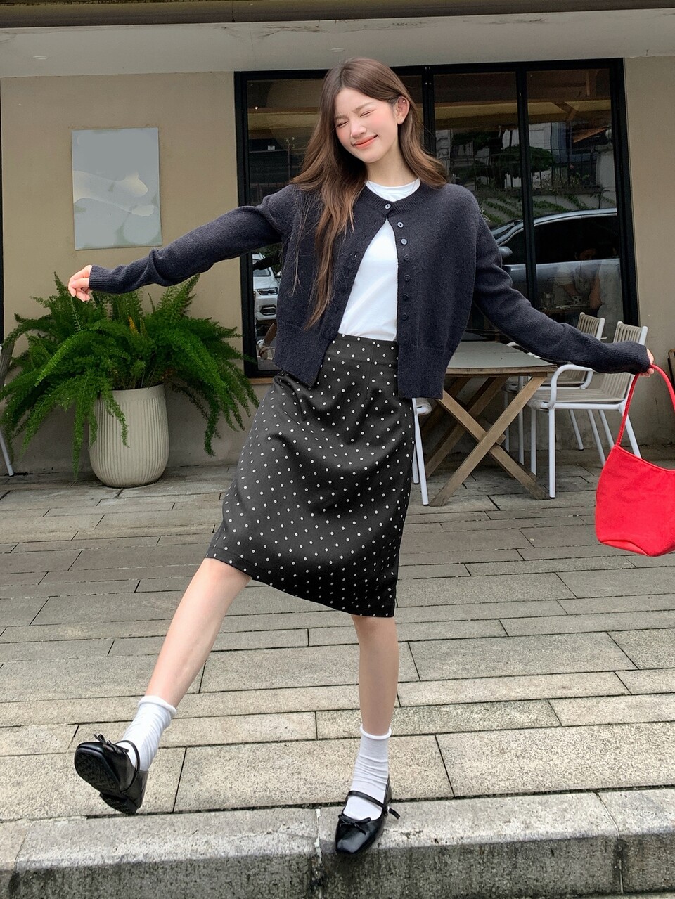 Women's Vintage Polka Dot Print High Waist A-Line Midi Skirt Fall