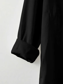 SHEIN CURVE+ 大尺碼秋冬寬鬆白色基本款長袖鈕扣襯衫上衣，2026 22W 秋季 - 黑色 - 查看 5