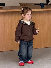 Dazy Kids Infant (Girl) Hooded Autumn/Winter Korean Style Sweatshirt - Coffee Brown - View 6