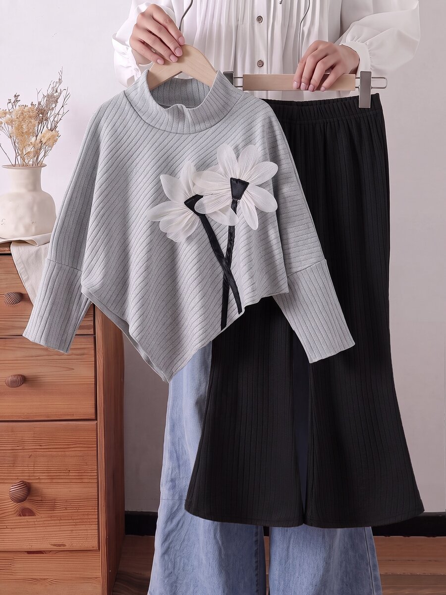 SHEIN Young Girl) Spring/Autumn/Winter Casual T-Shirt Set, Design ...