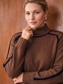 MOTF PREMIUM PLUS SIZE AUTUMN/WINTER FASHION CONTRAST TRIM SWEATER - Brown - View 2