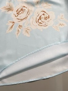 Trelyra Women's Blue Elegant Floral Print One-Shoulder Blouse, Suitable For Party And Commute - Blue - View 6