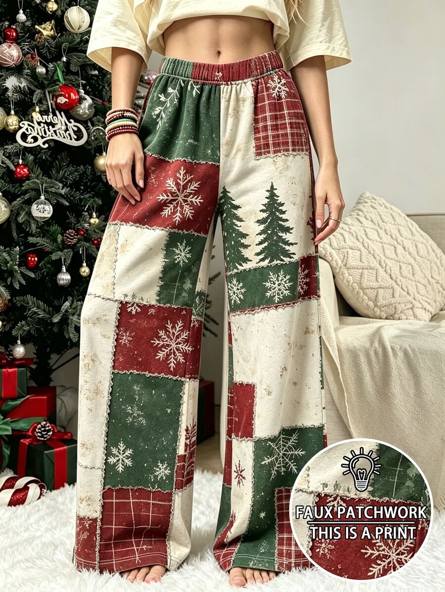 Selamara 女款聖誕美式復古休閒節日圖案寬鬆寬腿運動長褲 - 彩色 - 查看 1