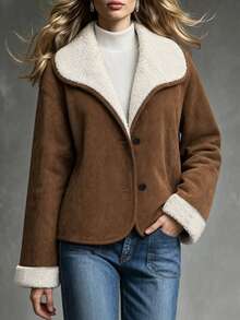 SHEIN Women's Fashion Button Long Sleeve Lapel Jacket Elegant For Outings - Brown - View 3