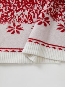 SHEIN Christmas Snowflake Pattern Knit Mini Dress Crew Neck Long Sleeve Bodycon Sweater Dress - Red and White - View 4