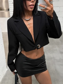 Jeanoix Autumn Waist-Cinching Slimming Short Blazer Jacket With Premium Feel - Black - View 5