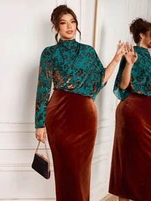 Modelyn Women's Slim Fit Elegant Flocked Flocked Dress, Sophisticated Party Style, High-End Autumn/Winter Plus Size - Multicolor - View 5