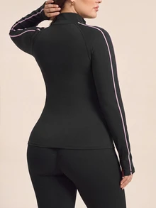 Gameset SHEIN Sport Women's Plus Size Solid Color Casual Alternative Daily Gym Outdoor Sports Jacket Black Autumn Fall - Multicolor - View 4