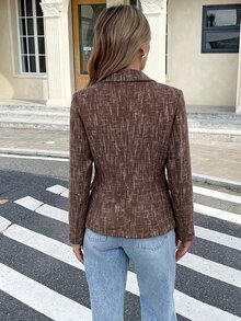 Serisse 女款優雅雙排扣西裝外套，適合秋季通勤 - 棕色 - 查看 2