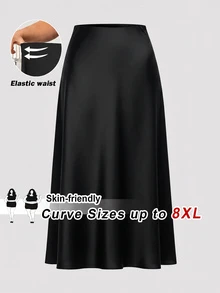 SHEIN CURVE+ 大尺碼女款純色優雅裙，適合通勤，2026秋冬 22W - 黑色 - 查看 2