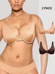 SHAPORA 1pc Plus Size Premium Apricot Underwire Push-Up Bra With 3-Row Hook And Side-Smoothing Design For Women - Multicolor - View 6