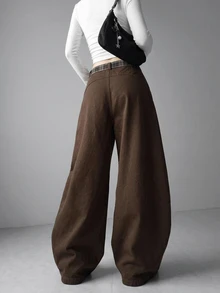 FRIFUL Women's Curved Pocket Wide Leg Loose Casual Long Pants - Brown - View 5